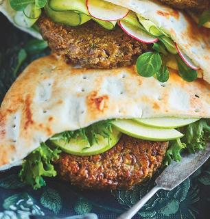 vegan burgers: lentil patties on pita