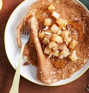 spelt crepes topped with apple