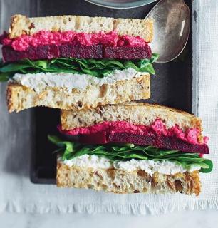 goat cheese and beet grilled cheese sandwich